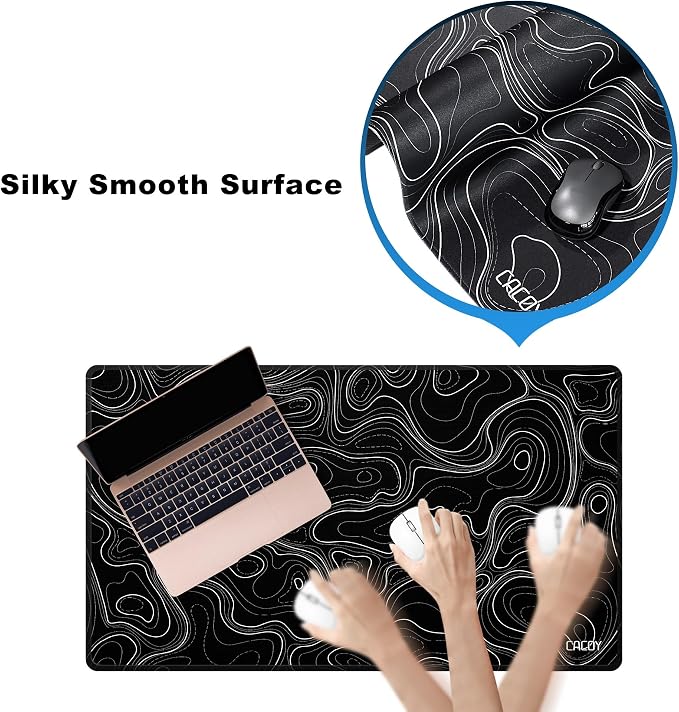 Cacoy 36" x 20" Black Topographic Gaming Mouse Pad Large Computer Mouse Mat | Extended Contour Line Keyboard Mouse Mat XXL Stitched Edges Desk Mat for Office Home Non-Slip Rubber Base Full Desk Mousepad