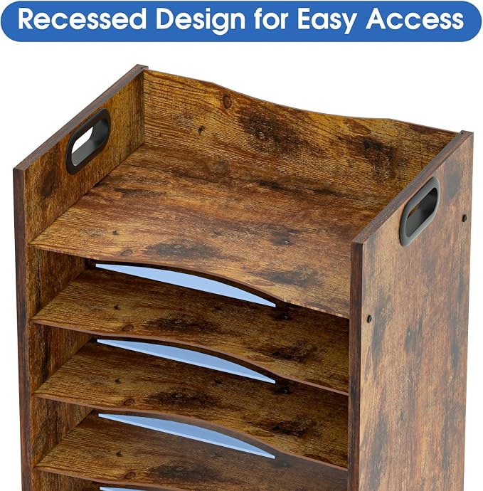 5-Tier Wood Paper Organizer, File Holder for Desk With Handle | Keep Desk Clean,Space Saving,Wooden Paper Letter Tray, Desk Organizer and Accessories, File Cabinet for Home Office, School