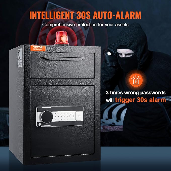 VEVOR 2.5 Cub Depository Safe, Deposit Safe with Drop Slot, Electronic Code Lock and 2 Emergency Keys, 20.27'' x 13.97'' x 13.97'' Business Drop Slot Safe for Cash, Mail in Home, Hotel, Office
