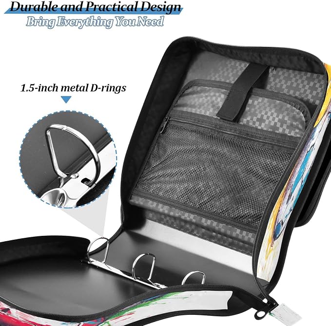Football Waterproof Zipper Binder with Shoulder Strap, 3-Ring Trapper Keeper with Lay-Flat Design and Multiple Compartments for School & Office, Adults & Kids
