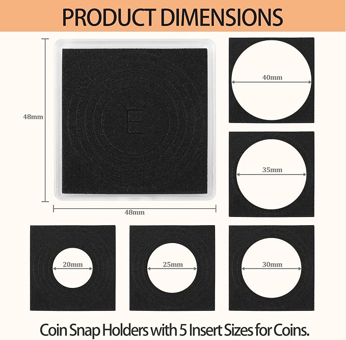 20 Pcs Coin Holders for Collectors, Clear Coin Cases | Plastic Coin Slabs & Coin Protectors with 5-Size Sponge Gaskets 20/25/30/35/40mm for Silver Dollar Collection Supplies, Black