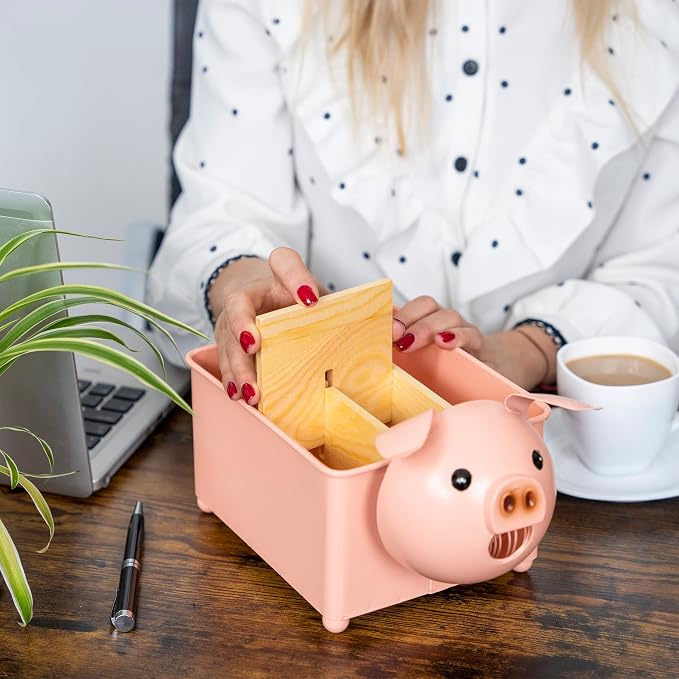 Desk Organizer, 1-5 Module Compartments - Storage for Stationery Supplies, Accessories, brushes - Home, Office, School, Dorm, Studio - Build in Pen & Pencil Holder (Pink Pig)