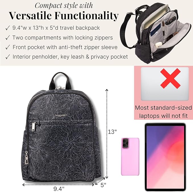 Securtex Anti-Theft Getaway Backpack - 9.4"x13"x5" Travel Safe Bag w/Locking Zippers, Slash-Resistant, RFID