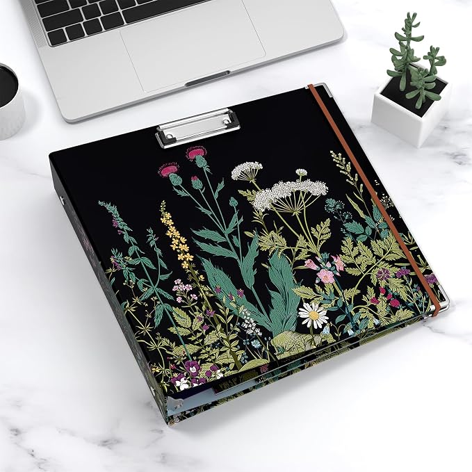 3 Ring Binder, 3 Inches Round Ring Binder with Clipboard, Dividers Tabs, PVC Zipper Bag Sleeves & to Do List Planners for Women, Men, School, Office Supplies, Wild Flower