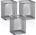 Segarty Pen Holder, 3 Pack Square Silver Pencil Holder for Desktop, Metal Mesh Pen Cup Container Desk Organizer for Office Supplies, School, Home, Makeup Brush Storage