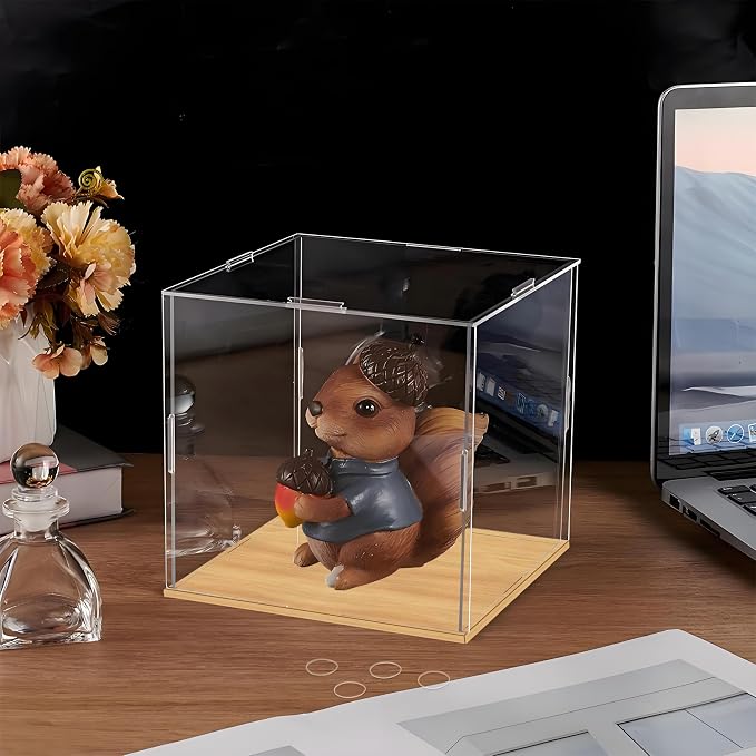 Clear Acrylic Display Box Collectibles Display Case Organizing Toys Case Storage Box with Solid Built-in Wooden Base(10x24x4in(Length x Width x Height))