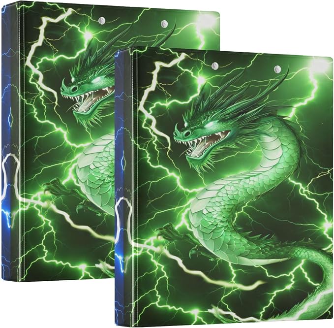 Fire Dragon Round Ring Binders 1.5 Inch Dinosaur Red Green 3 Ring Clipboard Binder for Office School Work Supplies File Folder 200 Sheet Capacity 2 Pieces