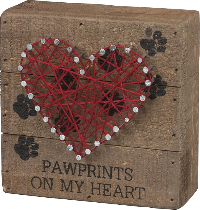 Primitives by Kathy Distressed Wood Slat Sign - 'Pawprints' with Hand-Strung Heart, Wall Art & Desk Decor for Home