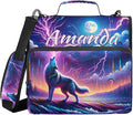 Custom 3 Ring Zipper Binder Galaxy Forest Wolves Personalized Name 1.5 inch Binders Large Capacity Multi Pockets for School Office Supplies
