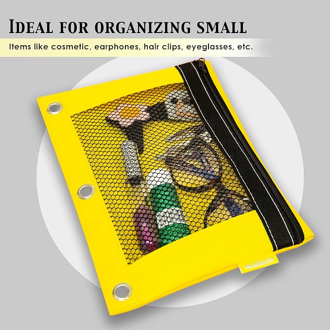 BAZIC PRODUCTS Bright Color 3-Ring Pencil Pouch with Mesh Window | clear mesh window and a zipper closure for pens, pencils, supplies