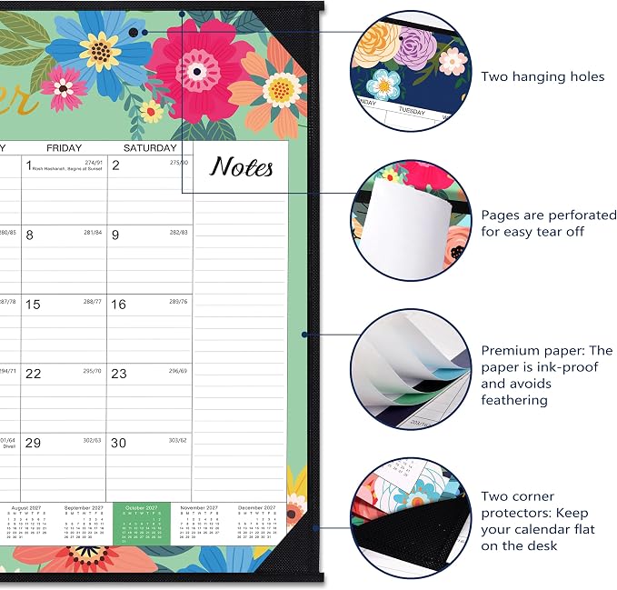 2027 Calendar - 2027 Desk Calendar Large, JAN. 2027 - DEC. 2027 | Large Desk Calendar 2027, 22" x 17", Desktop Calendar with Corner Protectors, Desk Pad, To-Do List, Note for Daily Use - Blue