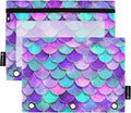 Pink Blue Purple Mermaid Scales Pencil Pouch for 3 Ring Binder, 2 Pack Waterproof Pencil Bags Clear Window Pencil Case Zipper School Office Supplies