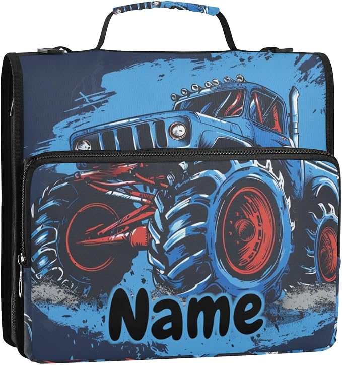 Custom Truck Blue 3 Ring Binder Bag 1.5 inch Personalized Name Binder Organizer 500 Sheet Documents Storage for School Office