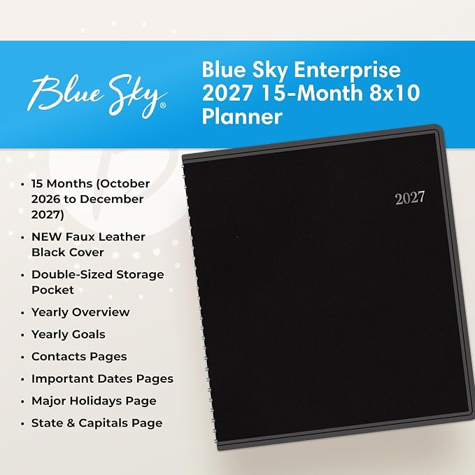Blue Sky 2027 15-Month Monthly Planner Calendar, 8"x10", Enterprise