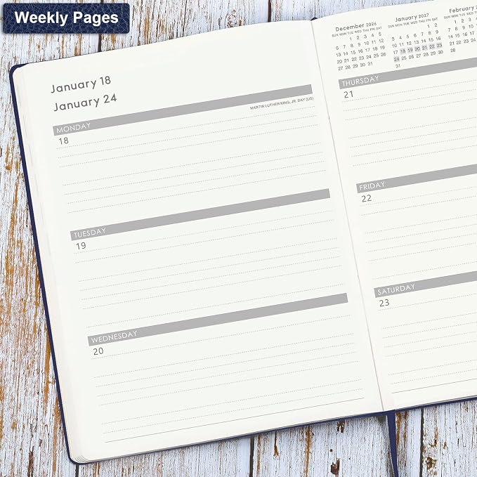 Planner 2026-2027 - Jul 2026 - Jun 2026, 8.5" x 11" 2026-2027 Planner Weekly and Monthly, Faux Leather Cover, Pen Holder, Pocket, 25 Notes Pages, A4 Premium Paper - Blue