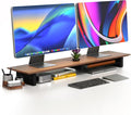 COREMINDED Solid Wood Dual Monitor Stand Riser, 42 Inch Walnut Desk Shelf | Fits 2 Monitors, Sturdy & Stable Solid Wood, Under Monitor Keyboard Storage, Office Desktop Organizer, Easy Assembly, Walnut