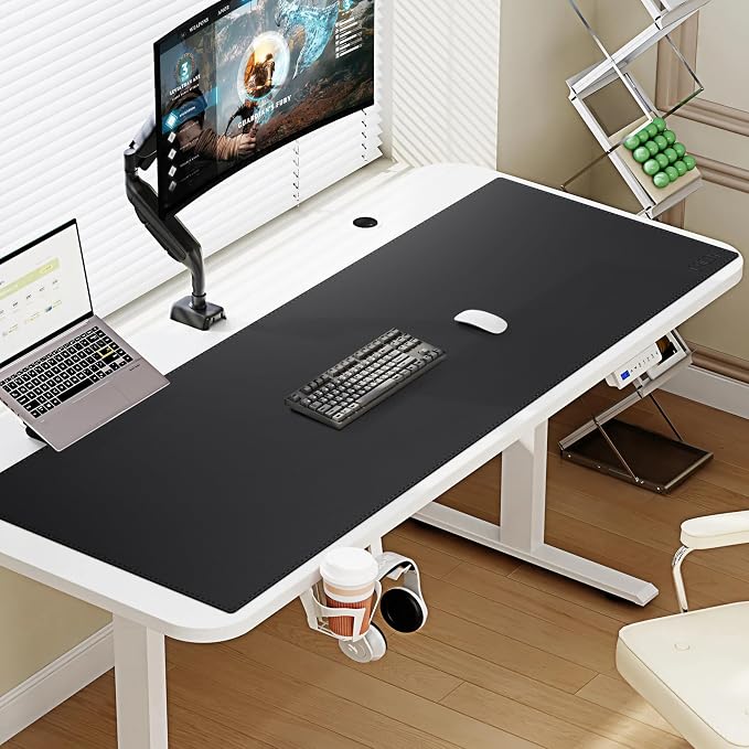 Cacoy 48"x20" Leather Desk Pad Blotter, Waterproof Desk Mat Protector,Black | PU Leather Desk matt for Desktop, XXL Large Gaming Computer Mousepad, Office Desk Cover, Non-Slip Writing Mat for Office Home