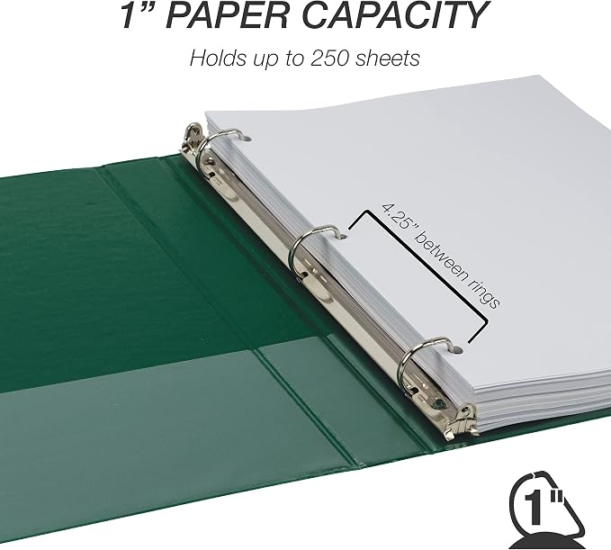 Samsill Durable 1 inch 3 Ring Binder, D Ring Binder, 100% Recycled Chipboard, Green