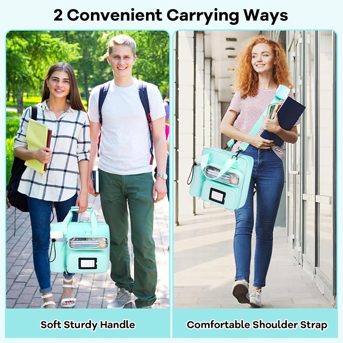 3 Inch D-Ring Zipper Binder Bag, 700 Sheet Capacity Multi-Pockets Organizer, 13 Inch Laptop Carrying Case with Bottle Holder& Shoulder Strap for School Office (Blue)