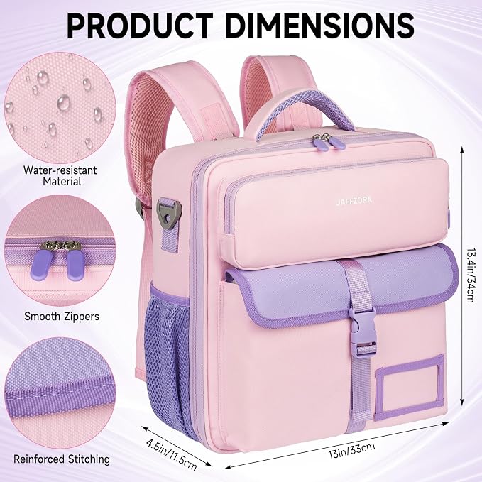 Zipper Binder Bag 3 Ring 3 Inch, 700 Sheets Capacity Binder Organizer with Detachable Backpack Straps & Shoulder Strap, Portable File Storage Case for College Office Travel, Pink&Purple