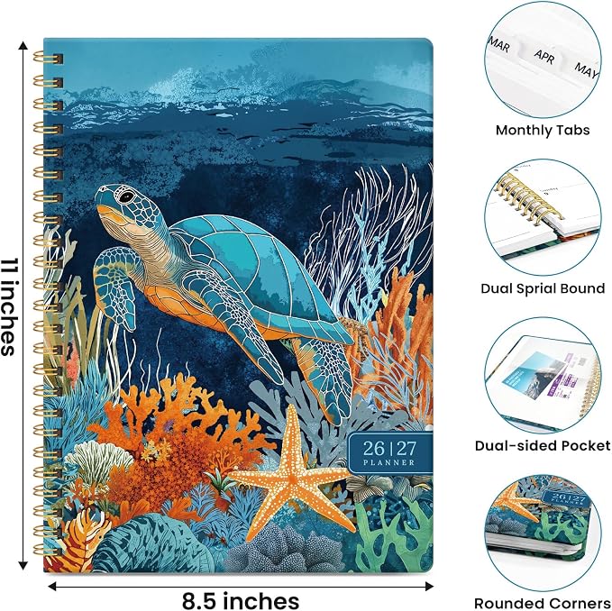 Planner 2026-2027, Academic Year Monthly & Weekly Planner Caledndar, July 2026 - June 2027, Hardcover Large Planning Agenda Book with Tabs for School Office Supplies, 8.5" x 11" - Deep Bearings