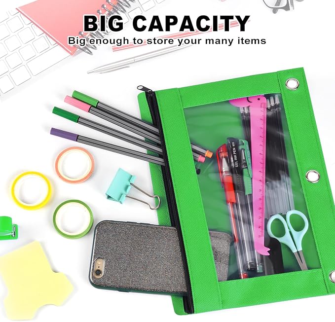 Pencil Pouch for 3 Ring Binder, 30 Pack Bulk Pencil Bags with Zipper, 6 Colored Pencil Case for Classroom School Office Supplies, Large Sturdy and Durable Cloth Pencil Pocket for 3 Holder Binder