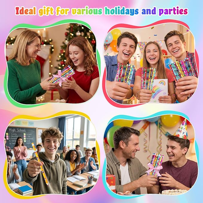 Nezyo 100 Pcs Rainbow Colored Pencils Bulk - 7 Color in 1 Wooden Fun Colorful Pencils Assorted Cute Novelty Art Supplies for Drawing Coloring Back to School Gifts Incentive Reward Stocking Stuffers