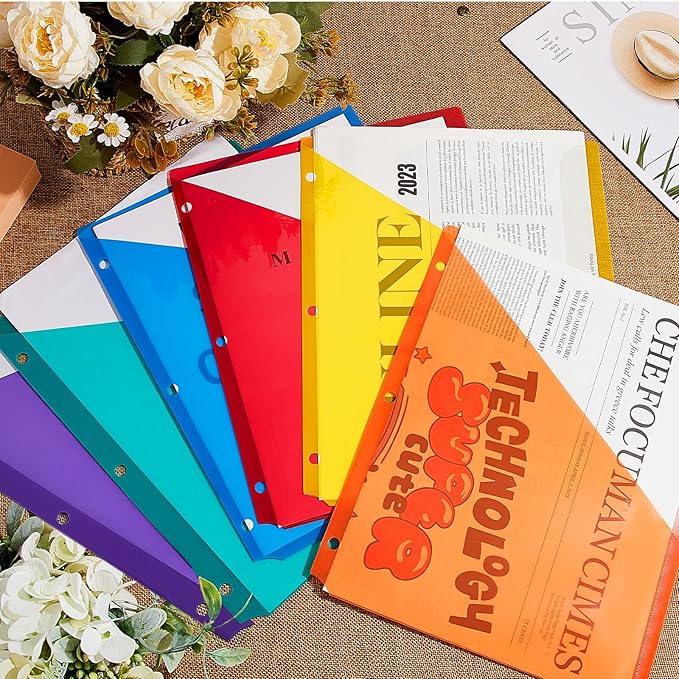 Maitys 30 Pack Binder Pockets 3 Ring, Letter Size 8.5x11,Rainbow Color | Clear Plastic Document Sleeves, Sheet Protectors with Slash Jacket, Fits Standard 3 Hole Binders, Organize Office Papers