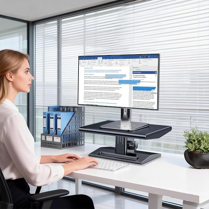 Ergonomic Height Adjustable Monitor Stand Riser,with Hidden Drawer | Knob Height Adjustment, Desktop Organizer for Home & Office Workspace, with Phone Holder & Pen Slot