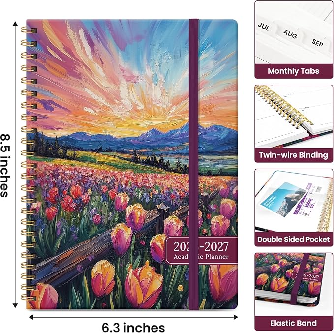 Taja Planner 2026-2027, Jul 2026-Jun 2027 Monthly & Weekly Calendar Planner | 6.3" x 8.5", Hardcover Academic Calendar, Teacher Student Agenda Book with Tabs, School Office Supplies, Radiant Pastures