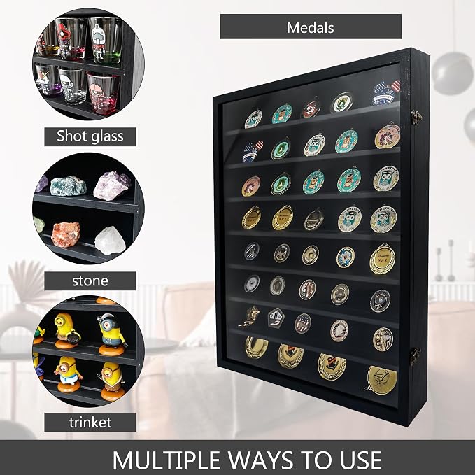 18*24 Large Black Shadow Box Frame with Removable Shelves,Shadow Boxes Display Cases for Small collectables，Deep Memory Box Display Case Trinket Shelf for Collection，Coins，Miniatures Figures