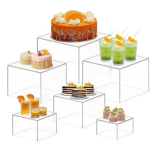 6PCS Buffet Risers,Acrylic Food Risers for Buffet Table, Nesting Risers Display Stand Shelf for Party Catering Dessert Jewelry Collectibles(Clear, Size 5",6",7",8",9",10")