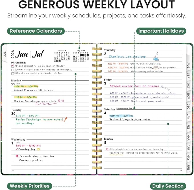 Planner 2026-2027, Monthly & Weekly Jul 2026-Jun 2027 Planner Calendar