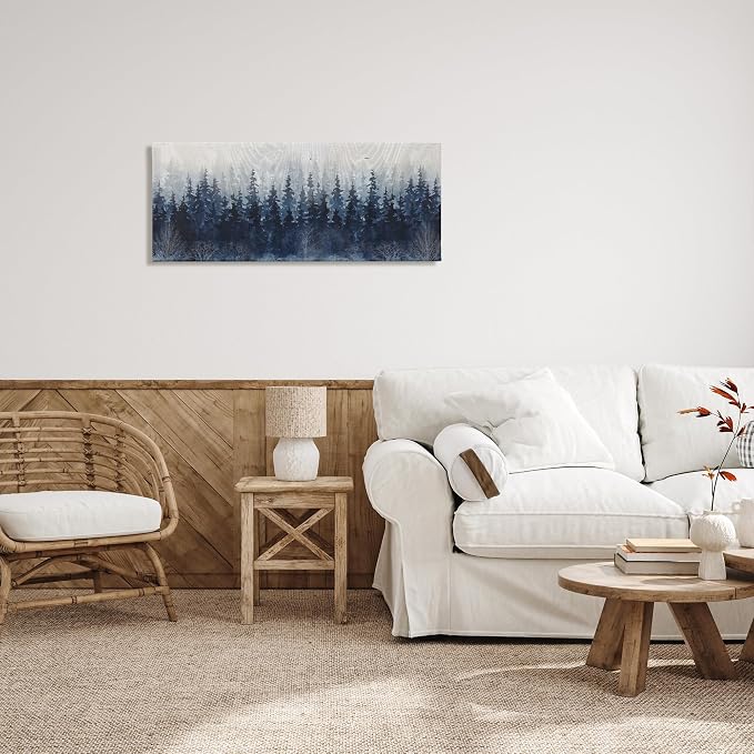 Rustic Blue Forest Tree Line, 17 x 40 Inch Canvas Wall Art | Stupell Industries · By Carol Robinson · Ready to hang · Cabin and lodge decor · Made in USA