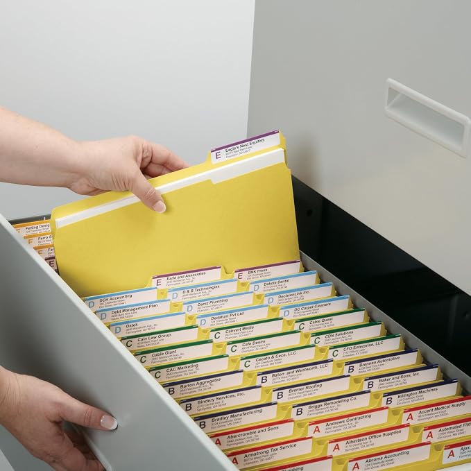 Smead Colored File Folder, 1/3-Cut Tab, Letter Size, Yellow, 100 per Box (12943)