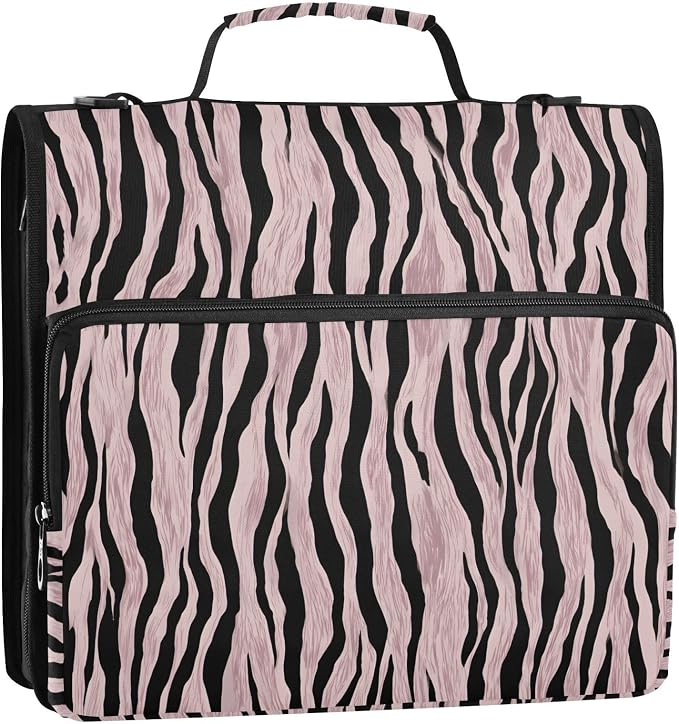 Rose Gold Black Zebra Print 3 Ring Binder Bag 1.5 inch Binder Organizer with Zipper Shoulder Strap 500 Sheet Documents Storage for School Office