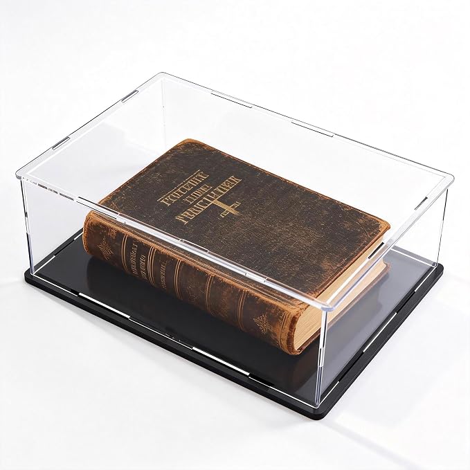 Acrylic Display Case, Clear Acrylic Display Box with Matte Base, Dustproof Collectible Showcase for Books, Stamps, Medals, Maps, Albums and Jewelries, 10.6 x 8 x 2.4 inch