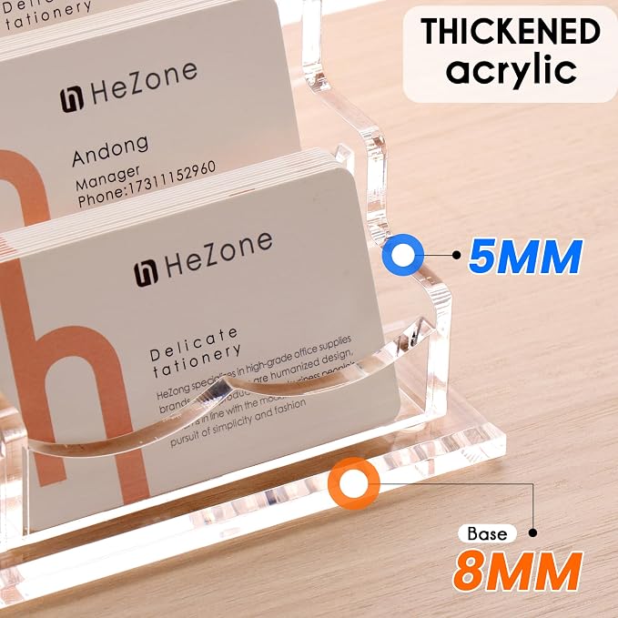 HeZone Business Card Holder for Desk Multiple Cards Display Stand Rack for Women and Men Clear Acrylic Card Organizer 20 Slot 5 Tier Large Capacity-Holds 1000 Cards -1 Pack (20 Cell H)
