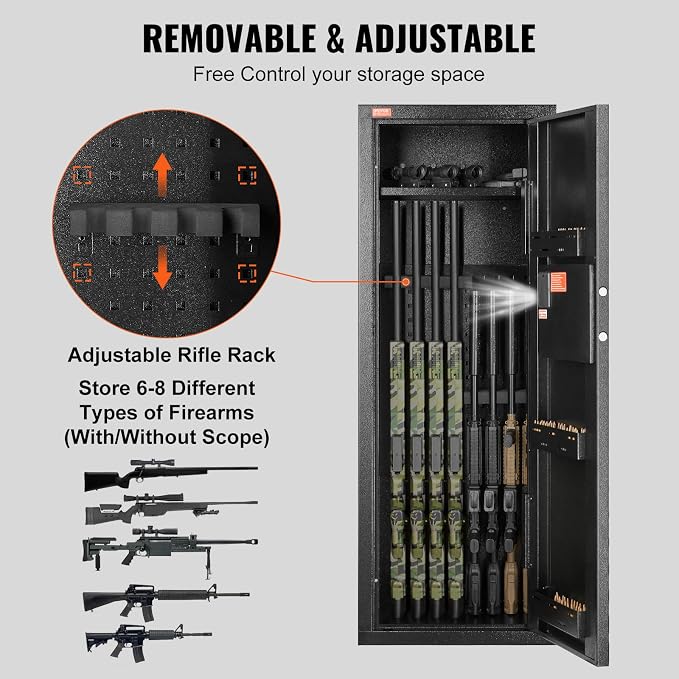 VEVOR Rifle Safe with Digital Keypad up to 8 Gun, Tall Gun Storage Cabinet with Removable Shelf, Quick Access for Home Shotguns and Rifles (Assembly Required)