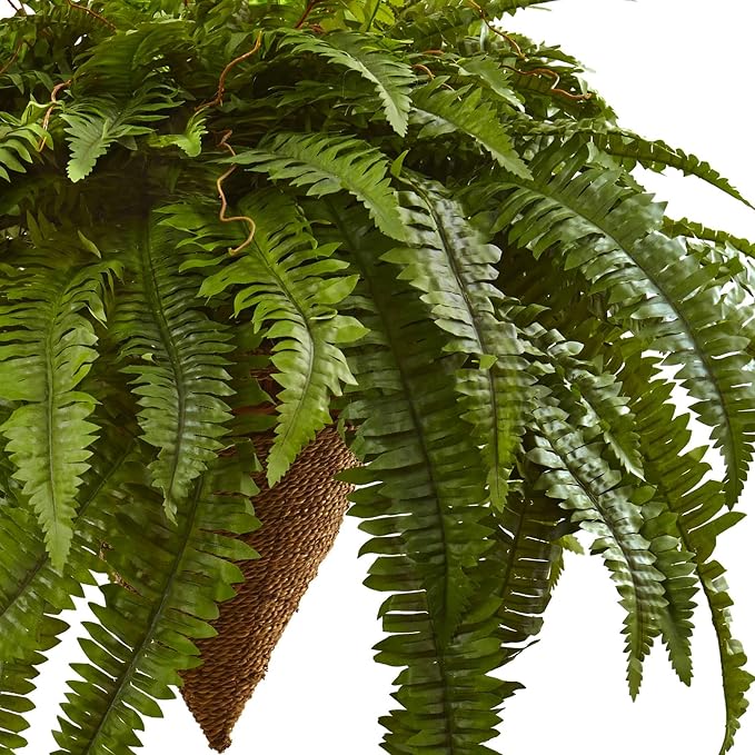 Nearly Natural 26in. Giant Boston Fern with Cone Hanging Basket