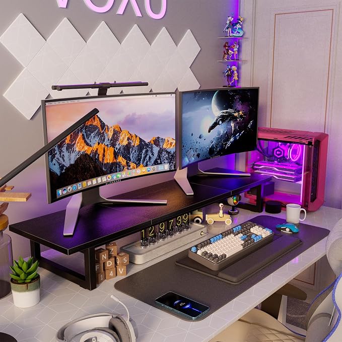 Simple Trending 38" Dual Monitor Stand Riser, Desk Organizer, Black | Laptop & Printer Stand, for 2 Monitors, Wood and Steel, Ergonomic Support, Easy Setup, Home Office Desk, 38"W x 10.25"D x 5"H