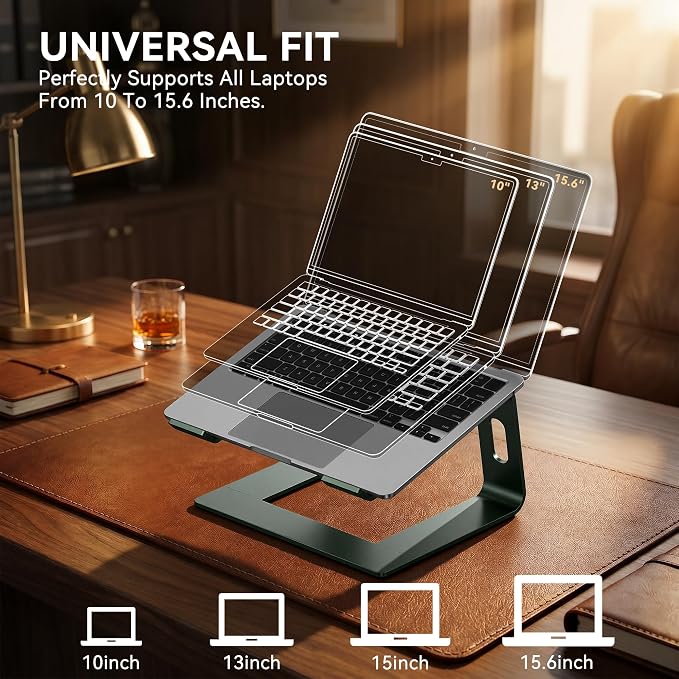 SOUNDANCE Laptop Stand, Aluminum Computer Riser, Ergonomic Laptops Elevator for Desk, Metal Holder Compatible with 10 to 15.6 Inches Notebook Computer, Green