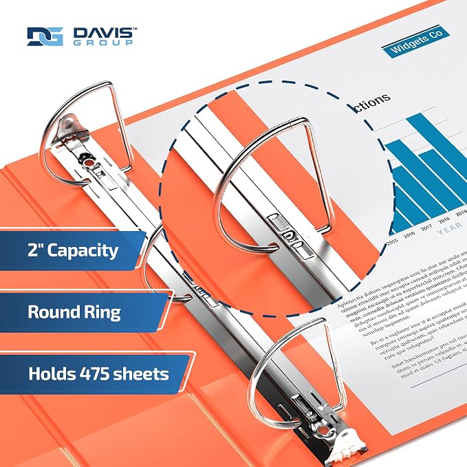 Premium Economy 3-Ring Binder, Spine Label, 2" D Rings, 6 Pack | Heavy-duty binder, fits 8.5" x 11" paper, orange, customizable spine, made in Canada, ideal for school or office use