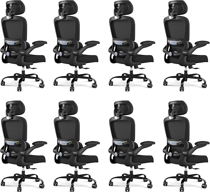 TRALT Office Chair Ergonomic Desk Chair - Gaming Chair with Lumbar Support | 330 LBS Home Office Desk Chairs with Headrest, Reading Chair with Flip-up Armrests, Comfortable Computer Chairs (8, Black)