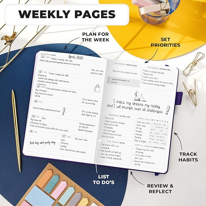 Clever Fox Planner Premium Edition – Undated Luxurious Weekly & Monthly Planner to Increase Productivity and Hit Your Goals – Organizer – Start Anytime, A5, Lasts 1 Year, Purple (Weekly)