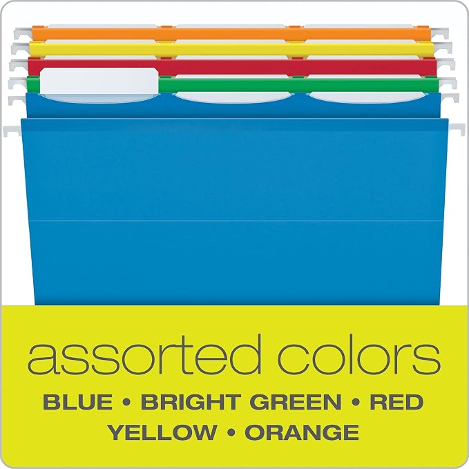 Pendaflex Ready-Tab Reinforced Hanging File Folders, Letter Size, 3 Tab, Assorted Colors, 25/BX (42621) (Pack of 10)