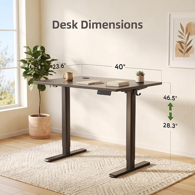 Claiks Electric Height Adjustable Standing Desk, 40x24 Inch, Deep Black | Smooth Height Adjustment, 3 Memory Presets, Cable Management Hub&Hook, Stable Steel Frame, 176lbs Capacity, Easy Assembly