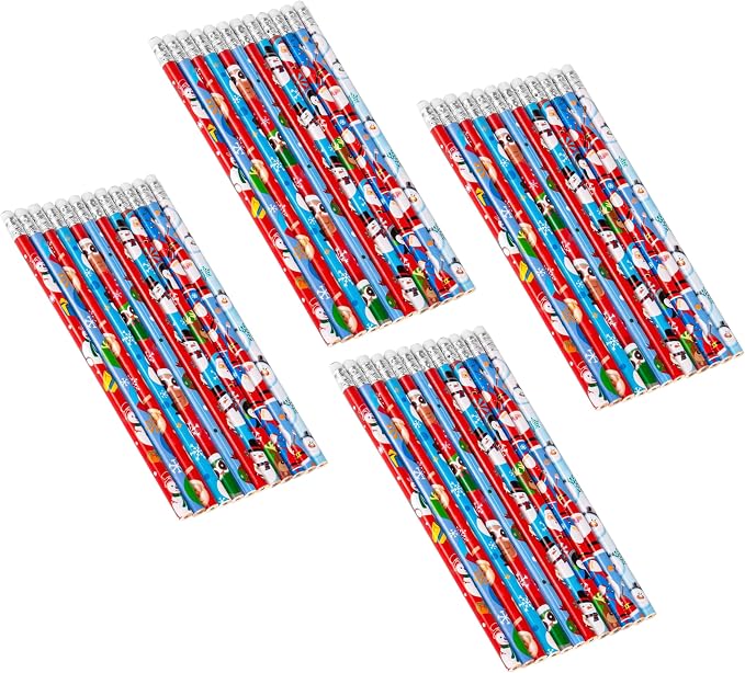 48pcs Christmas Pencils with Eraser Wood Pencils Bulk for Christmas Décor Stationery Office Supply (Christmas, 48)
