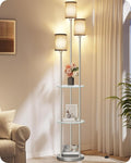 70.9" Floor Lamp with Shelves, for Living Room, 3-Tier Tall Lamp | Modern Shelf Floor Lamp with Foot Switch, 3-Light Standing Lamp, for Bedroom, Study, Office, Silver and Gray HSN53LD05