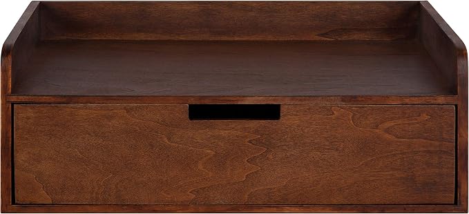 Kate and Laurel Kitt Modern Floating Wall Shelf Side Table with Drawer, 18" x 12" x 6.5", Walnut